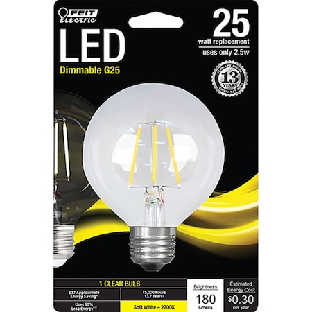 Feit Electric Feit G25 E26 (Medium) LED Bulb Soft White 25 Watt Equivalence 1 pk BPG2525/927CAFR